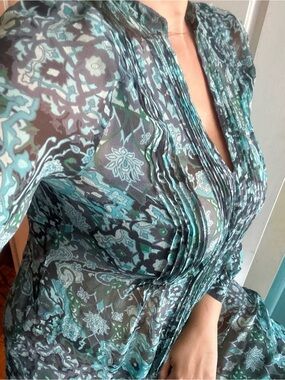 Cassis 100% Silk Sheer Paisley Midi Dress/beach cover up Size S/P